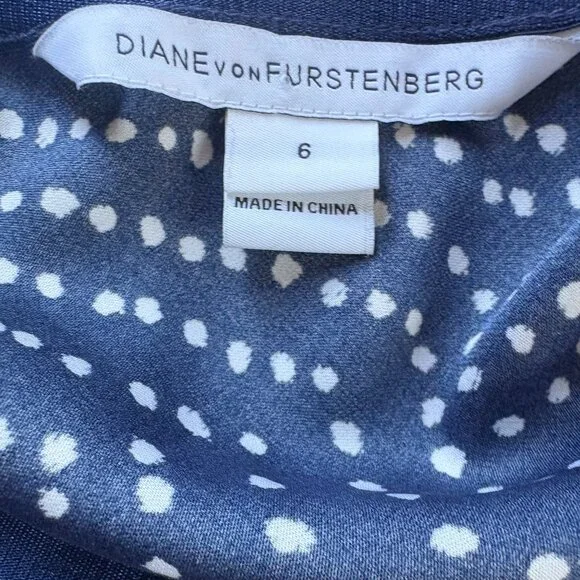 Diane Von Furstenberg DVF Polka Dotted Silk A Line Ruffled Skirt Size 6 Navy - Picture 5 of 10